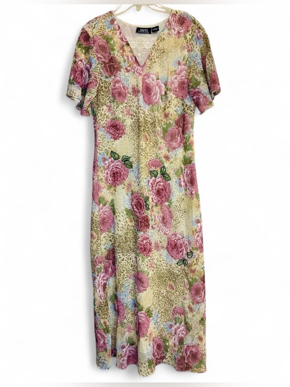 MPH Pink Rose V-Neck Floral Maxi Dress